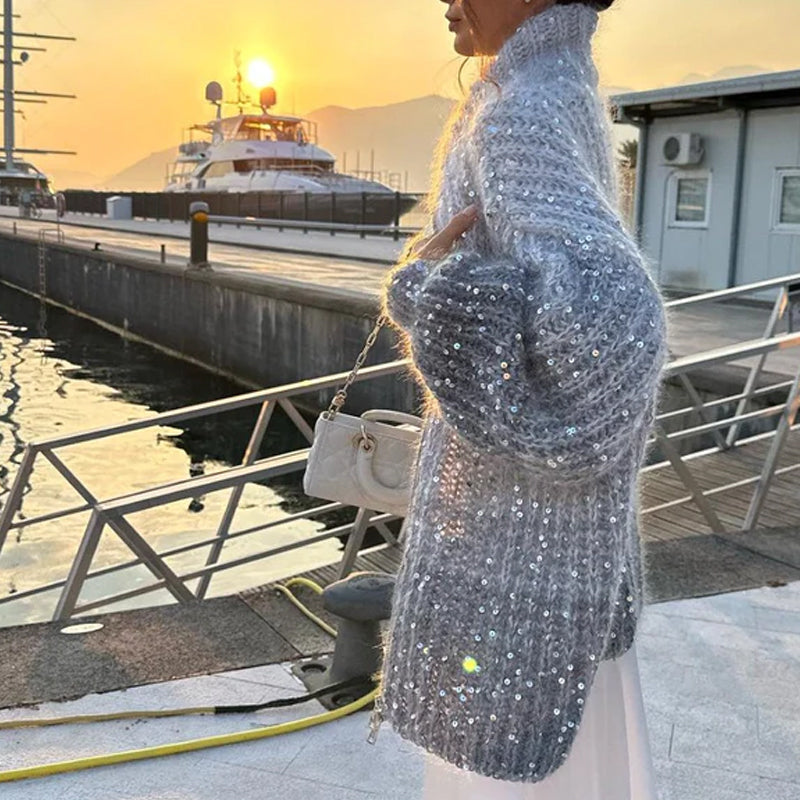 Sveter pletený s jednofarebnými trblietkami